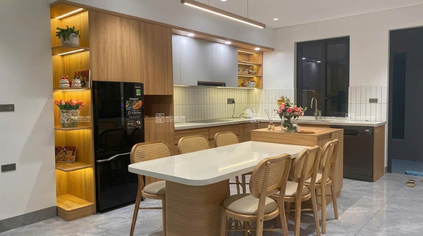 thi công nội thất phòng bếp bằng gỗ hiện đại