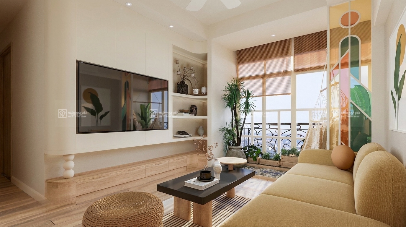 Thi công nội thất phòng khách căn hộ anh Trung Xuân Định Đồng Nai