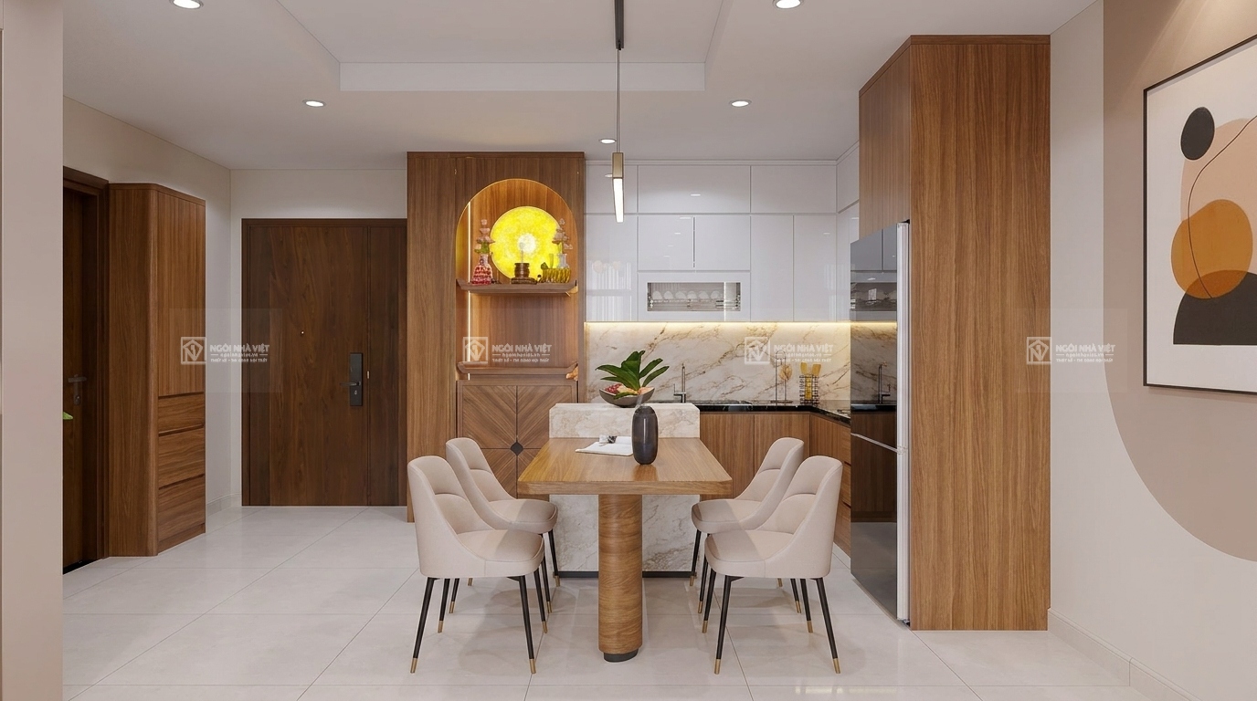 Thiết kế nội thất phòng bếp chung cư cô Kiều Đốc Bình Kiều Đồng Tháp