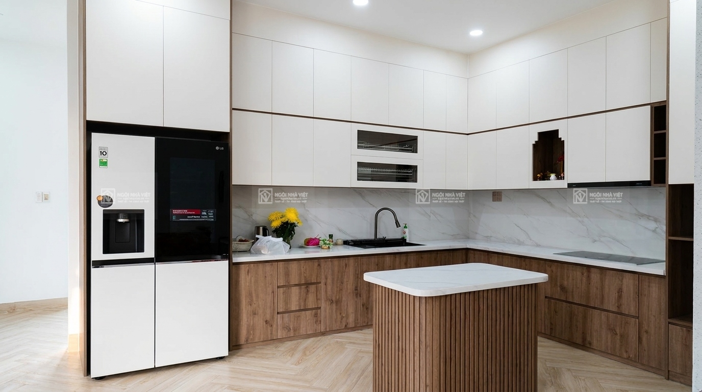 thiết kế nội thất phòng bếp tủ bếp trên tủ bếp dưới
